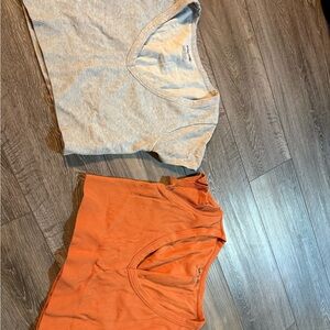 Garage Gray and Orange Ribbed V-Neck Tops